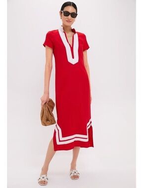 NWT Sail to Sable Exclusive Red and White Short Sleeve Classic Maxi Tunic